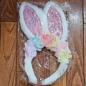 Claire's Floral Sparkle Bunny Ear Headband, Rabbit, Easter NWT